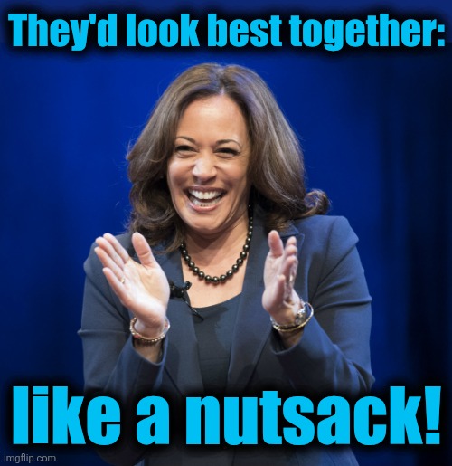 Kamala Harris laughing | They'd look best together: like a nutsack! | image tagged in kamala harris laughing | made w/ Imgflip meme maker
