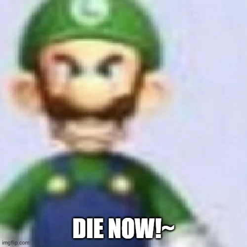angry luigi | DIE NOW!~ | image tagged in angry luigi | made w/ Imgflip meme maker