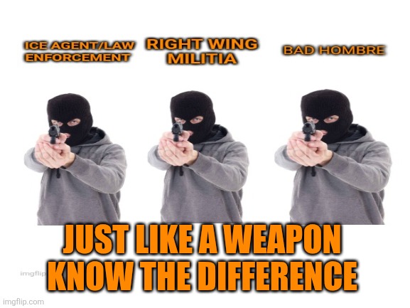 Blank White Template | JUST LIKE A WEAPON 
KNOW THE DIFFERENCE | image tagged in blank white template | made w/ Imgflip meme maker