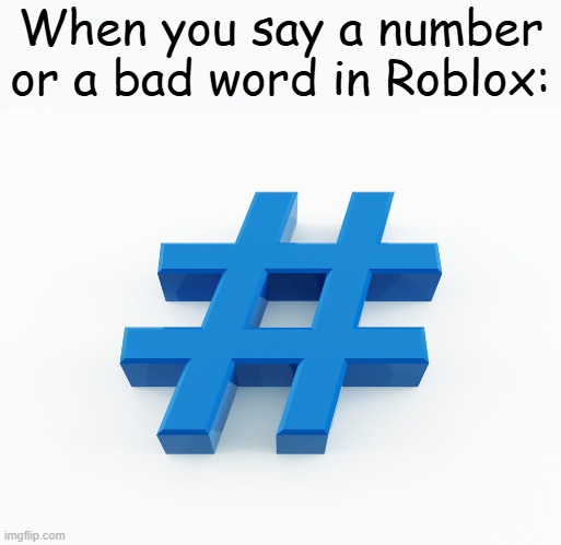 It just happens when you keep saying it | When you say a number or a bad word in Roblox: | image tagged in hashtag | made w/ Imgflip meme maker