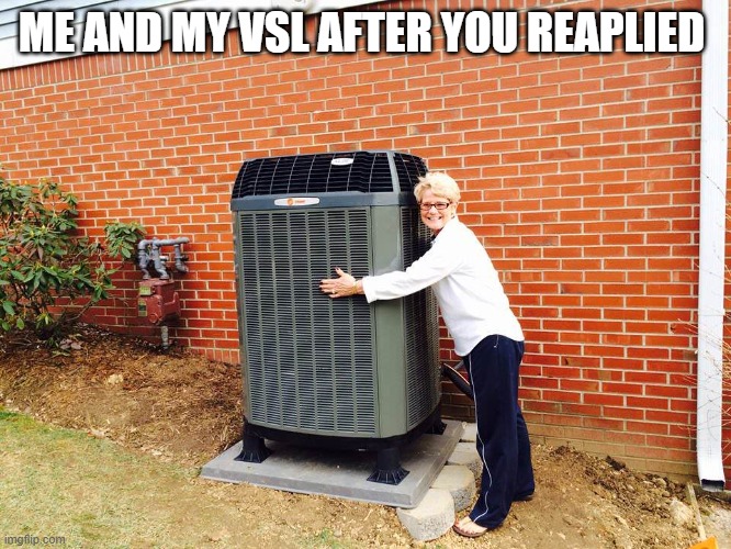 I love you air conditioner | ME AND MY VSL AFTER YOU REAPLIED | image tagged in i love you air conditioner | made w/ Imgflip meme maker