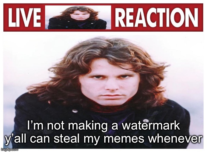 live Jim Morrison reaction | I’m not making a watermark y’all can steal my memes whenever | image tagged in live jim morrison reaction | made w/ Imgflip meme maker