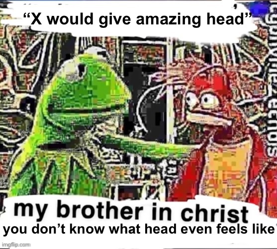 My brother in Christ | “X would give amazing head”; you don’t know what head even feels like | image tagged in my brother in christ | made w/ Imgflip meme maker