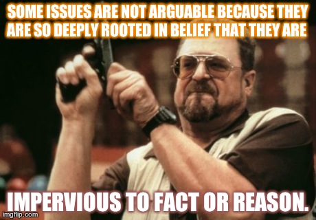 Am I The Only One Around Here Meme | SOME ISSUES ARE NOT ARGUABLE BECAUSE THEY ARE SO DEEPLY ROOTED IN BELIEF THAT THEY ARE   IMPERVIOUS TO FACT OR REASON. | image tagged in memes,am i the only one around here | made w/ Imgflip meme maker