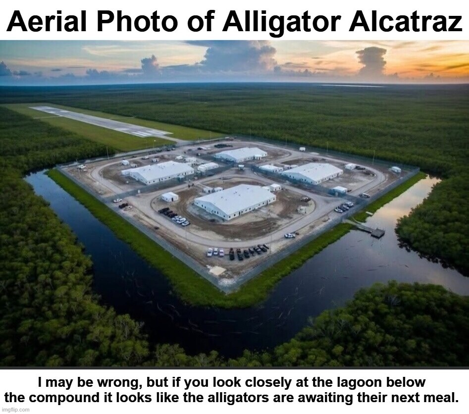 Aerial Photo of Alligator Alcatraz | image tagged in alligator,alligators,alcatraz,hungry,illegal immigration,illegal immigrants | made w/ Imgflip meme maker