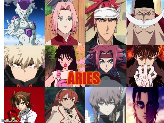 Aries Anime Characters | ARIES | image tagged in anime,anime meme,astrology,zodiac signs | made w/ Imgflip meme maker