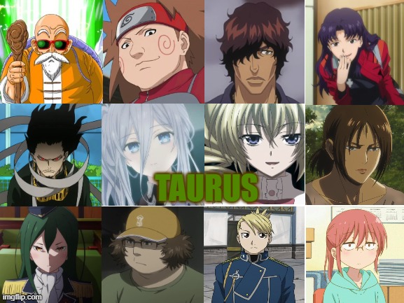 Taurus Anime Characters | TAURUS | image tagged in anime,anime meme,astrology,zodiac signs | made w/ Imgflip meme maker