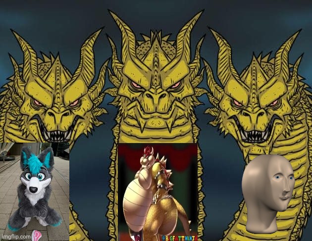 Hahaha | image tagged in three-headed serious dragon | made w/ Imgflip meme maker