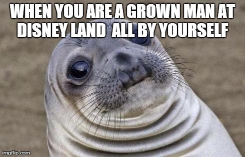 Awkward Moment Sealion Meme | WHEN YOU ARE A GROWN MAN AT DISNEY LAND  ALL BY YOURSELF | image tagged in memes,awkward moment sealion | made w/ Imgflip meme maker