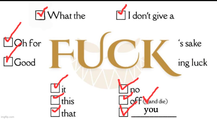 Checkmark fuck | you | image tagged in checkmark fuck | made w/ Imgflip meme maker
