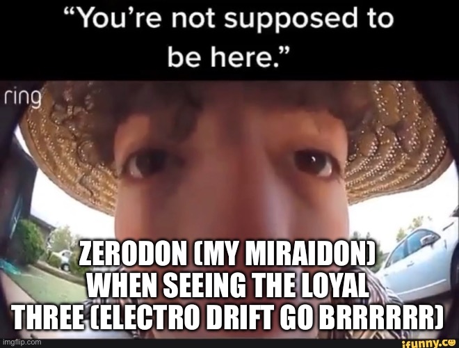 Die | ZERODON (MY MIRAIDON) WHEN SEEING THE LOYAL THREE (ELECTRO DRIFT GO BRRRRRR) | image tagged in you're not supposed to be here | made w/ Imgflip meme maker