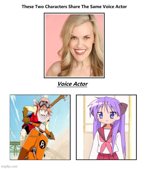Kari Wahlgren | image tagged in same voice actor,kari wahlgren,lucky star,flcl,fooly cooly | made w/ Imgflip meme maker