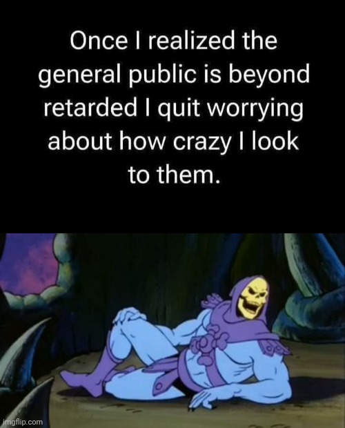 The public is retarded | image tagged in sexy skeletor,retards | made w/ Imgflip meme maker