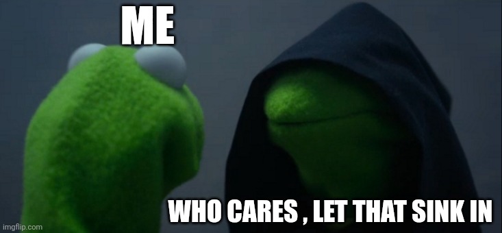 Evil Kermit Meme | ME WHO CARES , LET THAT SINK IN | image tagged in memes,evil kermit | made w/ Imgflip meme maker