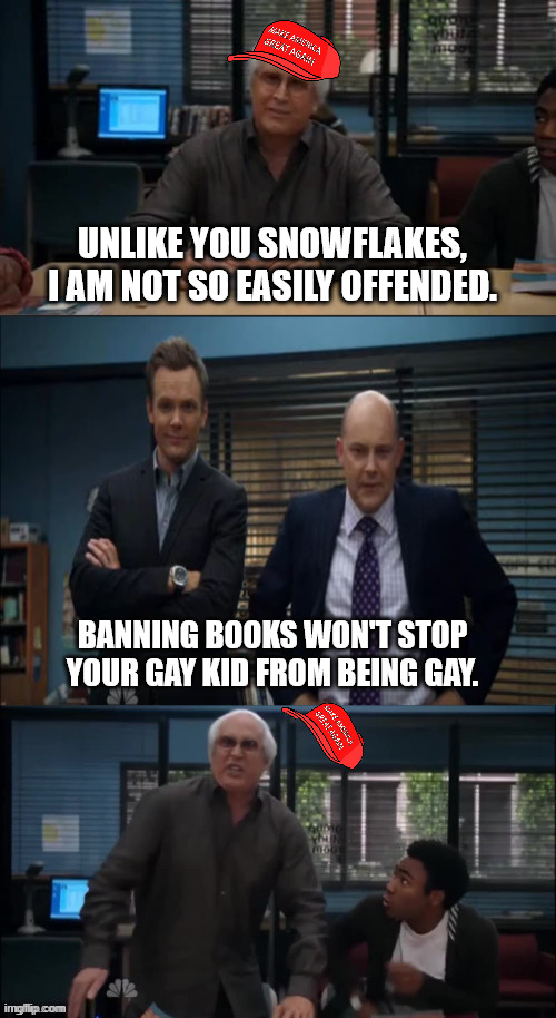 MAGA Snowflake | UNLIKE YOU SNOWFLAKES, I AM NOT SO EASILY OFFENDED. BANNING BOOKS WON'T STOP YOUR GAY KID FROM BEING GAY. | image tagged in maga snowflake | made w/ Imgflip meme maker
