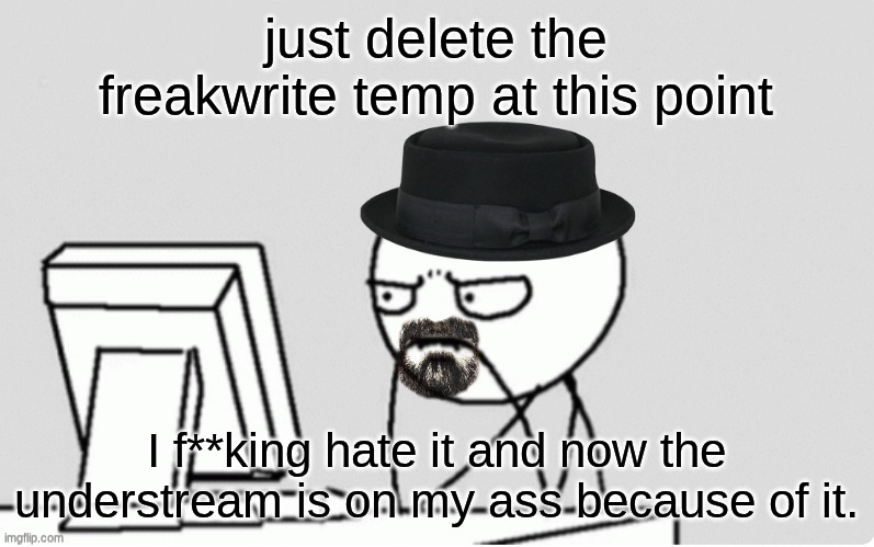 I just wish I wasn't so f**king stupid | just delete the freakwrite temp at this point; I f**king hate it and now the understream is on my ass because of it. | image tagged in waltuh computer | made w/ Imgflip meme maker