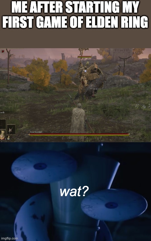 it's hard | ME AFTER STARTING MY FIRST GAME OF ELDEN RING; wat? | image tagged in crap,meme | made w/ Imgflip meme maker