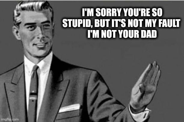 Stupid | I'M SORRY YOU'RE SO STUPID, BUT IT'S NOT MY FAULT 
I'M NOT YOUR DAD | image tagged in no thanks | made w/ Imgflip meme maker