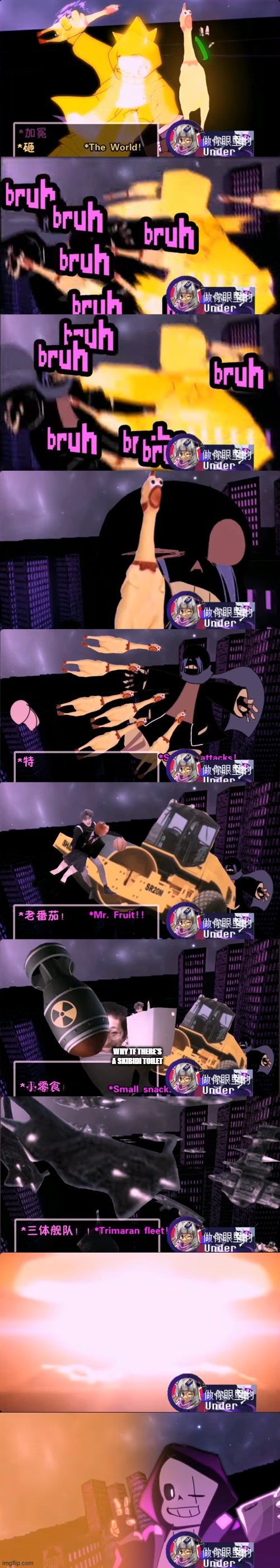 Epic! Sans beating the shit out of Error, but it's A JOJO REFERENCE (have this a bunch of screenshots, as i couldn't make gif) | WHY TF THERE'S A SKIBIDI TOILET | image tagged in why tf there's a skibidi toilet,bruh,epic sans,jojo | made w/ Imgflip meme maker