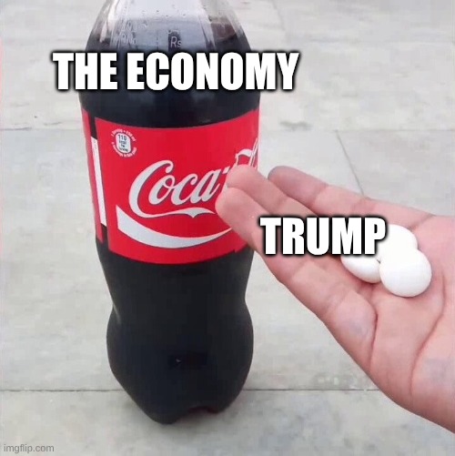 Coca-cola mentos | THE ECONOMY; TRUMP | image tagged in coca-cola mentos | made w/ Imgflip meme maker