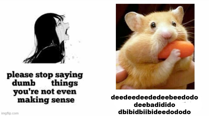 Hampster dance | deedeedeededeebeedodo
deebadidido
dbibidbiibideedododo | image tagged in please stop saying dumbass things youre not even making sense | made w/ Imgflip meme maker