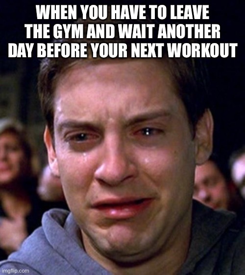 Leaving the gym | WHEN YOU HAVE TO LEAVE THE GYM AND WAIT ANOTHER DAY BEFORE YOUR NEXT WORKOUT | image tagged in crying peter parker,gym,gym memes,fresh memes,funny,memes | made w/ Imgflip meme maker