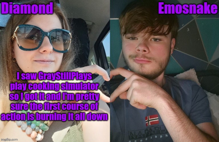 I saw GrayStillPlays play cooking simulator so I got it and I'm pretty sure the first course of action is burning it all down | image tagged in diamond and es shared couple temp | made w/ Imgflip meme maker