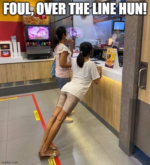 Cross the Line | FOUL, OVER THE LINE HUN! | image tagged in funny,memes | made w/ Imgflip meme maker