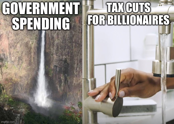 Tax cuts aren’t the problem | GOVERNMENT SPENDING; TAX CUTS FOR BILLIONAIRES | made w/ Imgflip meme maker