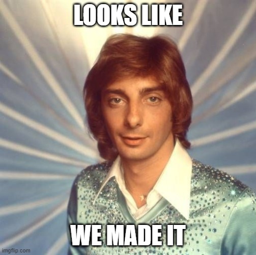 LOOKS LIKE WE MADE IT | image tagged in barry manilow | made w/ Imgflip meme maker