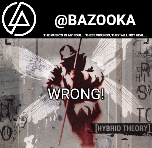 Hybrid Theory Linkin Park temp | WRONG! | image tagged in hybrid theory linkin park temp | made w/ Imgflip meme maker