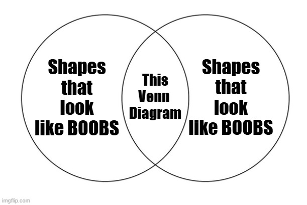 Venn Boobs | Shapes that look like BOOBS; Shapes that look like BOOBS; This
Venn 
Diagram | image tagged in venn diagram,boobs,mathematics,maths,breasts | made w/ Imgflip meme maker