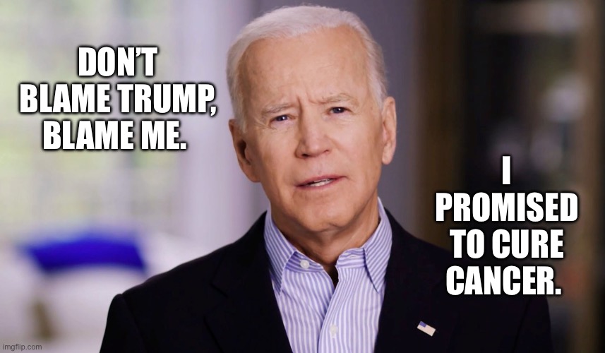 Joe Biden 2020 | DON’T BLAME TRUMP, BLAME ME. I PROMISED TO CURE CANCER. | image tagged in joe biden 2020 | made w/ Imgflip meme maker