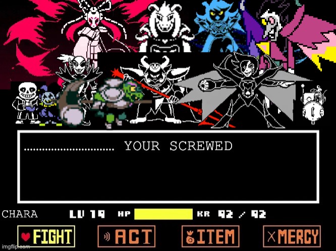 Chara's done | image tagged in empty undertale battle,undertale,deltarune,undertale yellow,undertale genocide,shitpost | made w/ Imgflip meme maker