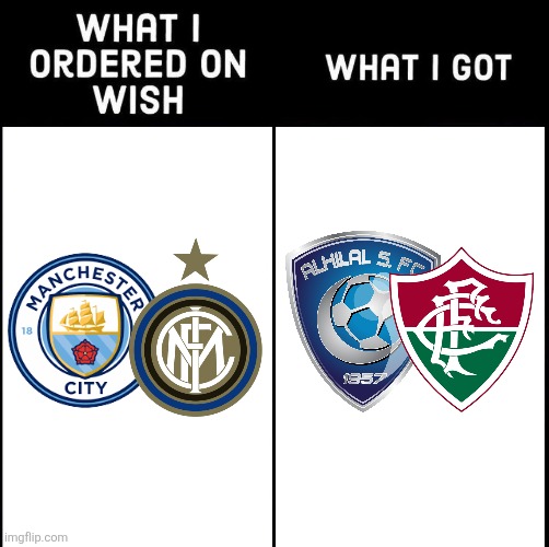 Al Hilal vs. Fluminense would be fire | image tagged in what i ordered on wish and what i got,al hilal,fluminense,man city,club world cup,soccer | made w/ Imgflip meme maker