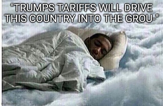 How I Sleep | "TRUMPS TARIFFS WILL DRIVE THIS COUNTRY INTO THE GROU-" | image tagged in how i sleep | made w/ Imgflip meme maker