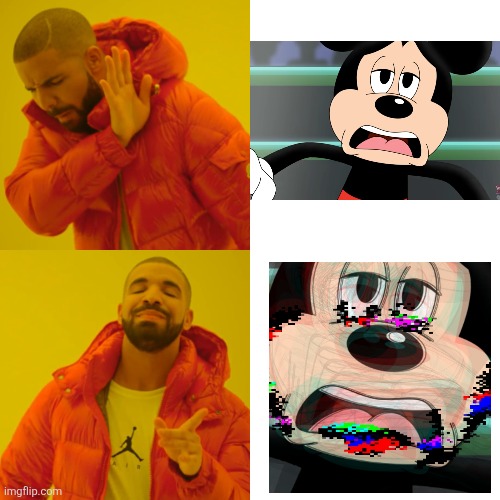 April Fools 2022 Darkness Mickey vs Accurate Mickey | image tagged in memes,drake hotline bling | made w/ Imgflip meme maker