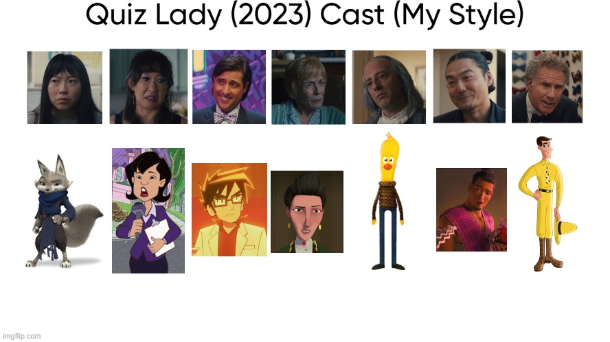 Quiz Lady (2023) Cast (My Style) | image tagged in quiz lady 2023 cast my style,meme,memes,spoof cast,characters,quiz lady | made w/ Imgflip meme maker