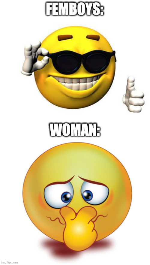 No comment | FEMBOYS:; WOMAN: | image tagged in cool emoji,memes,femboy | made w/ Imgflip meme maker