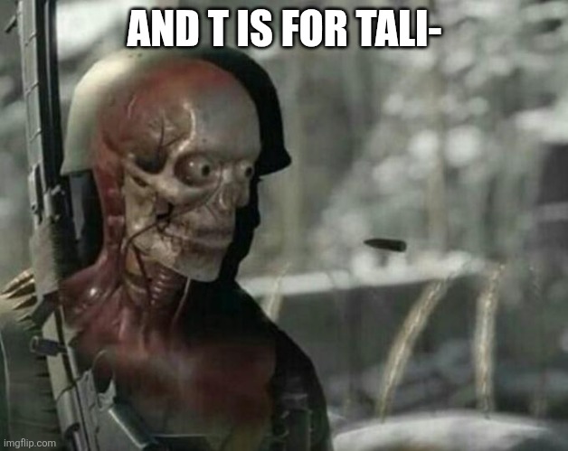 AND T IS FOR TALI- | image tagged in sniper elite headshot | made w/ Imgflip meme maker