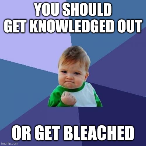 Success Kid Meme | YOU SHOULD GET KNOWLEDGED OUT OR GET BLEACHED | image tagged in memes,success kid | made w/ Imgflip meme maker