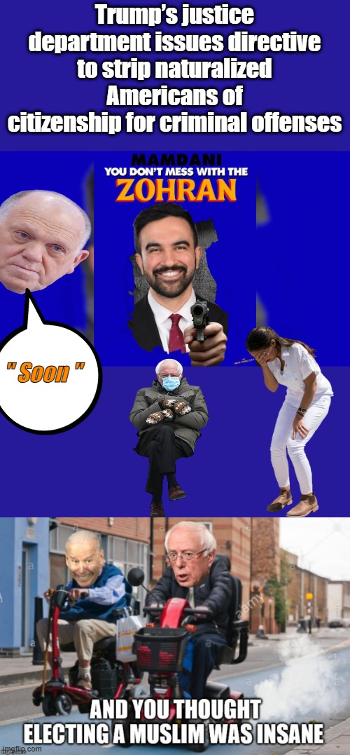Save NY deport the traitor | Trump’s justice department issues directive to strip naturalized Americans of citizenship for criminal offenses; " Soon " | made w/ Imgflip meme maker
