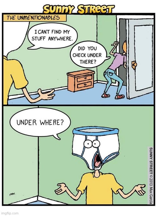 Nice and pun-ny… | image tagged in comics,sunny street,the unmentionables,underwear | made w/ Imgflip meme maker