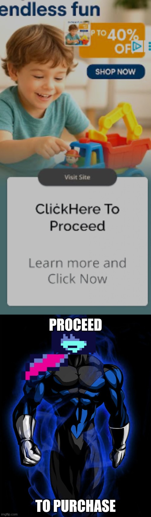 Let's make a new trend. Whatever shopping advert is spotted with the word "PROCEED" in them, use the template in the tags. | PROCEED; TO PURCHASE | image tagged in proceed chad,use proceed to purchase in template dialogue | made w/ Imgflip meme maker