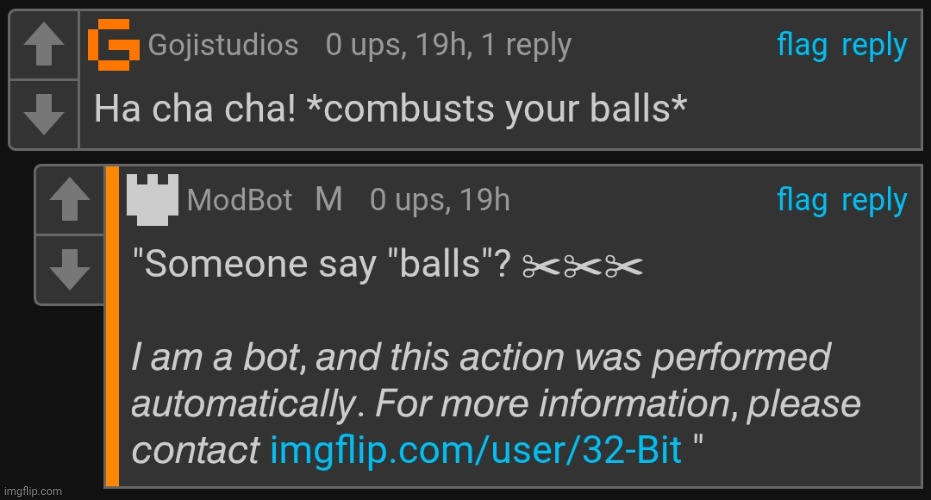 Tf with these bots bro ? | image tagged in bot,balls,comment | made w/ Imgflip meme maker