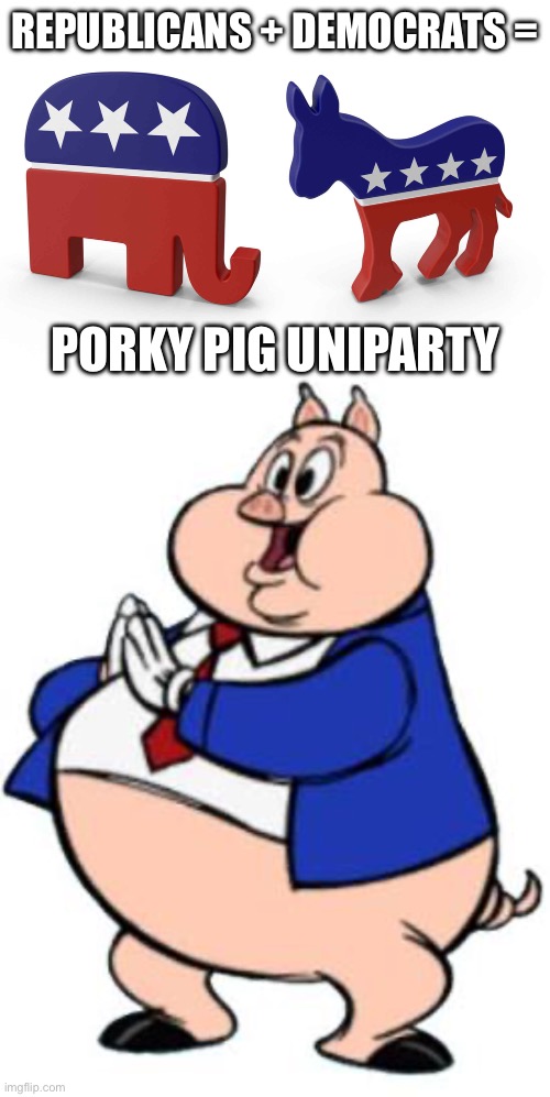 Elon is right | REPUBLICANS + DEMOCRATS =; PORKY PIG UNIPARTY | made w/ Imgflip meme maker