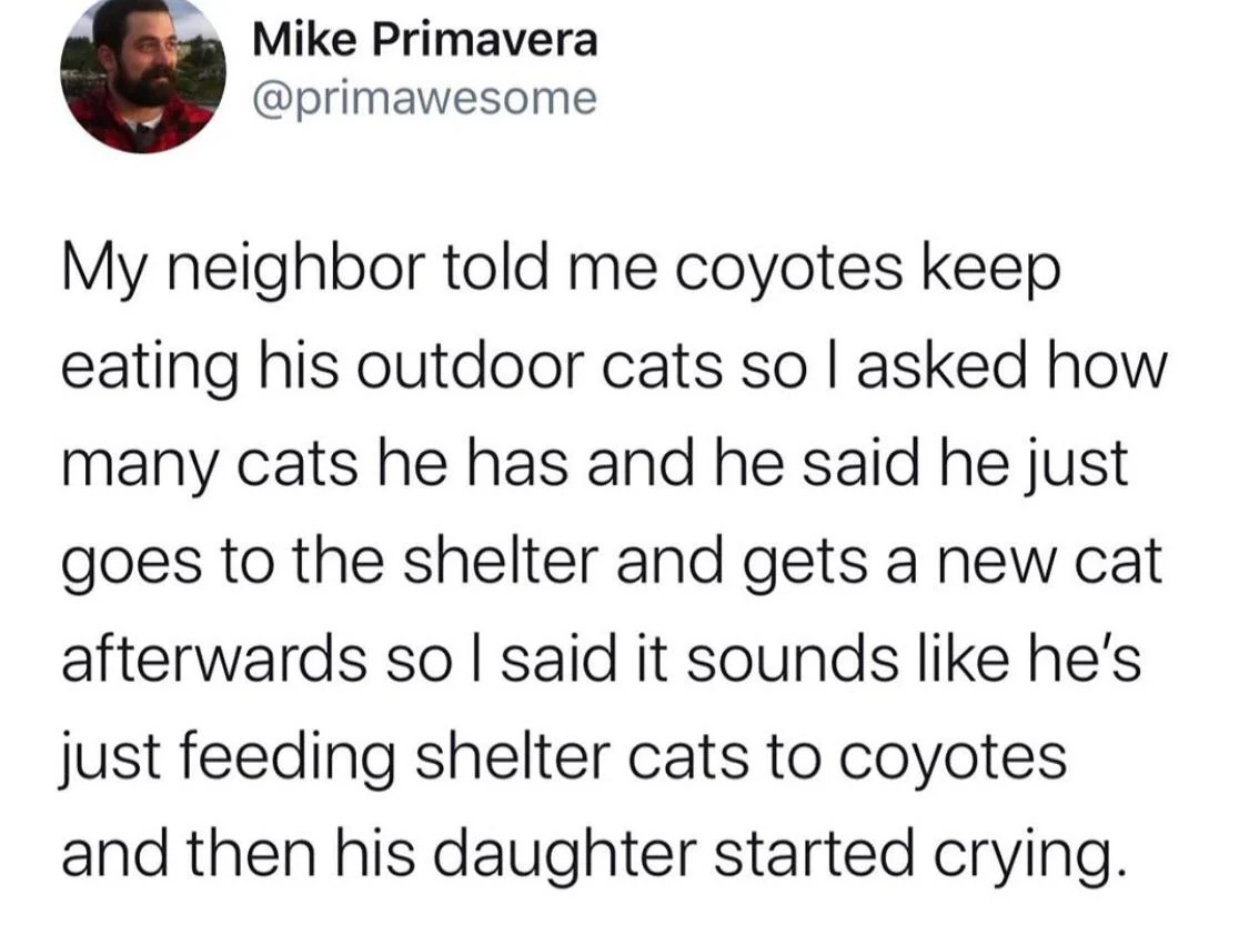 Feeding cats to coyotes Blank Meme Template