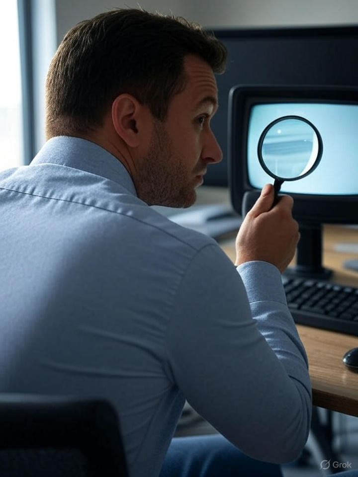magnifying glass in front of monitor Blank Meme Template