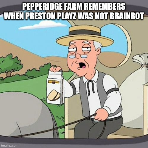 Pepperidge Farm Remembers | PEPPERIDGE FARM REMEMBERS WHEN PRESTON PLAYZ WAS NOT BRAINROT | image tagged in memes,pepperidge farm remembers | made w/ Imgflip meme maker