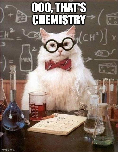 OOO, THAT'S CHEMISTRY | image tagged in chemistry cat | made w/ Imgflip meme maker